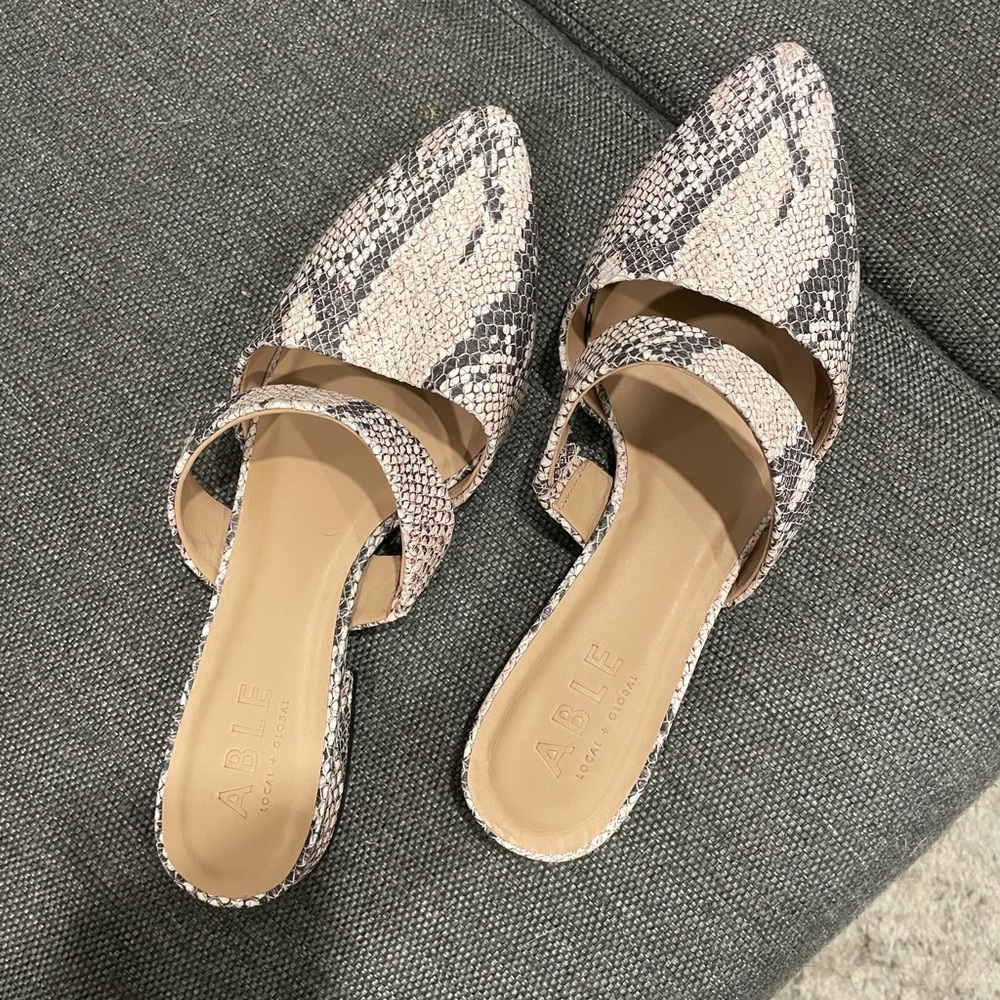 ABLE fair trade snake-skin slides - new - size 8